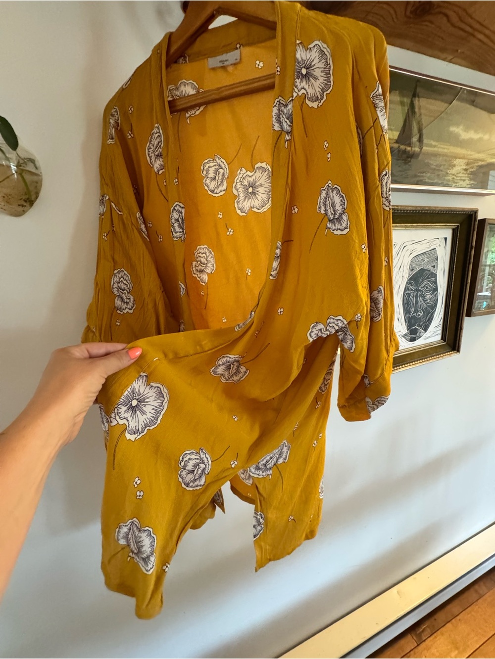 FREE PEOPLE Mustard Floral Wrap-Style Women's Top
